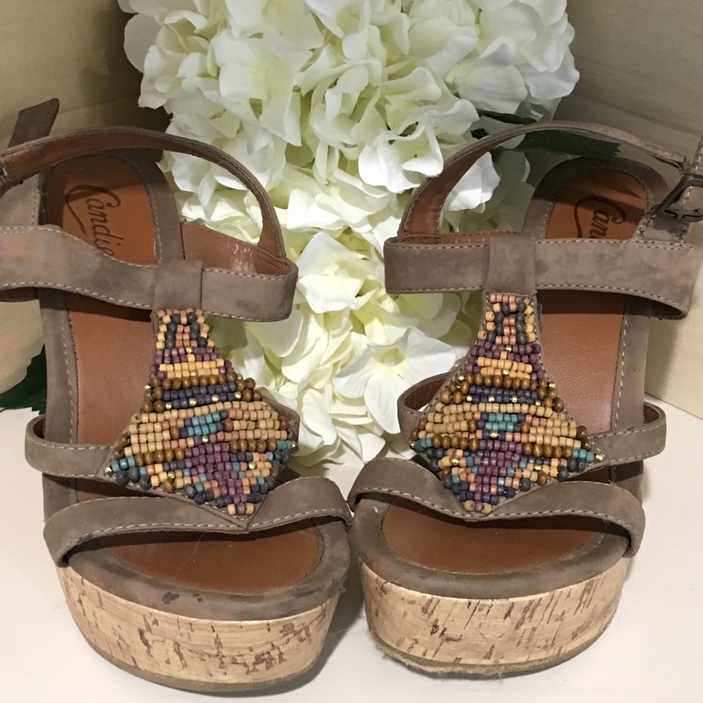 Candie’s Beautiful Beaded Cork Wedges-1 of a kind!